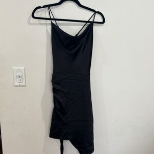 Aqua Black Asymmetrical Spaghetti Strap Dress
